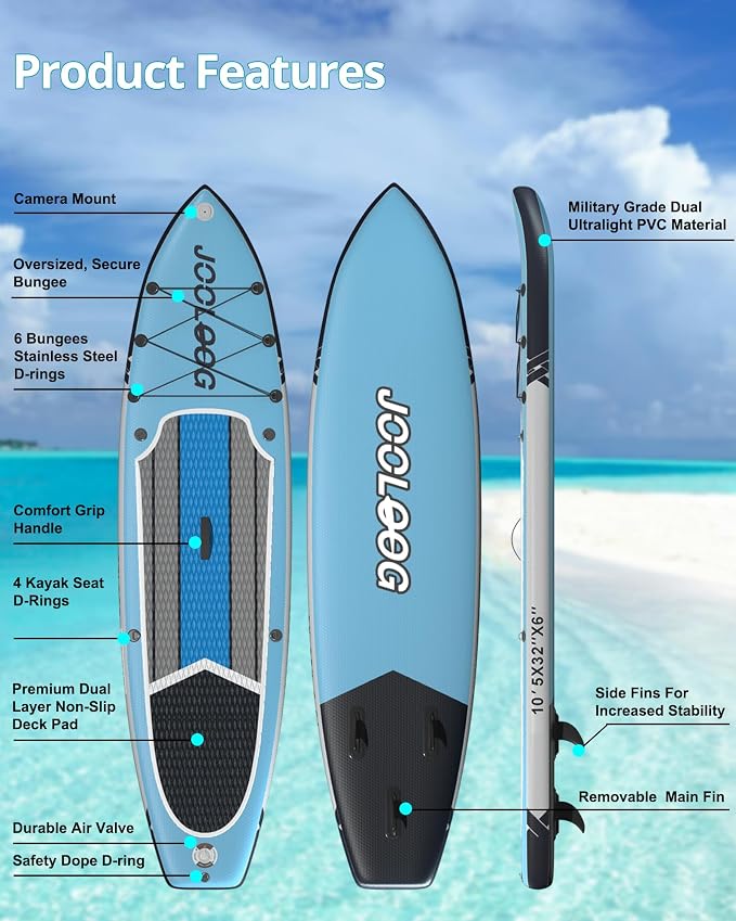Inflatable Stand Up Paddle Board with Seat, 10'6"/10'5" SUP 440LBS, Recreational Paddleboard for Adults Beginners, Blow Up Paddle Board with Fishing Design, Camera Mount, Cooler Bag & Full Accessories