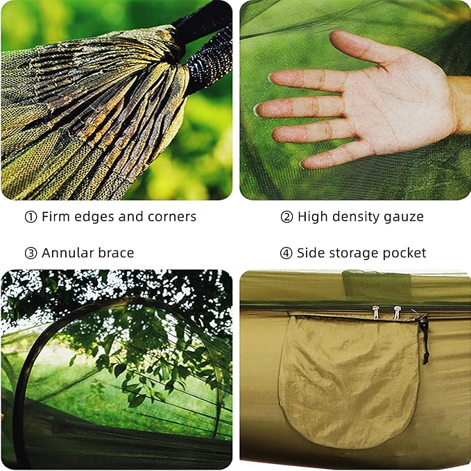 LFL Camping Hammock with Mosquito Net, Portable Hammock with Net, 1 & 2Persons Outdoor Swing Hammock, Nylon Parachute Material Outside Quick Opening, Hiking Travel Courtyard (Green)