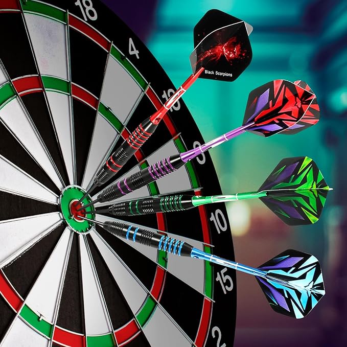 WINSDART Steel Tip Darts 12 Pack Set with Nonslip Iron Barrel Aluminum Dart Shafts and Flights Darts Sharpener an Gift Box