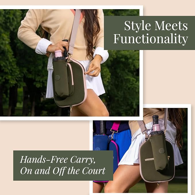 Posh Pickler Crossbody Neoprene Pickleball Bag - Paddle Cover with Adjustable Strap, Built-in Pocket for Essentials, Carabiner Fence Clip, Add-On Ready D-Rings, and Durable Design for Everyday Use