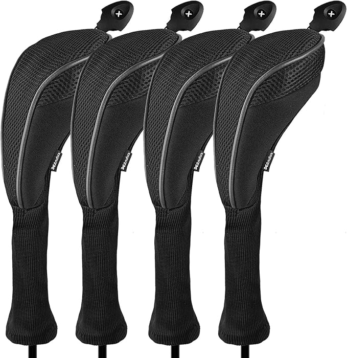 Andux 4 Pack Long Neck Golf Hybrid Club Head Covers Dial No. Tag CTMT-01 | Mesh Breathable material | all the Same Size | Coloured Piping | Pull-On Closure
