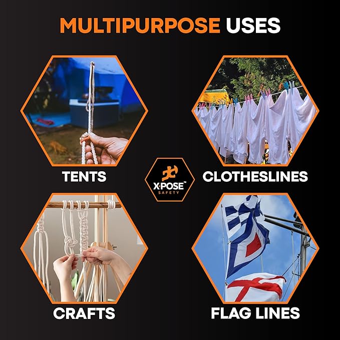 Plastic Clothesline Rope 5/32" x 100 FT, White Outdoor Clothes Line for Hanging and Drying Laundry, Weather Resistant Braided Plastic Laundry Line, Synthetic Cord for Clothesline Pulley