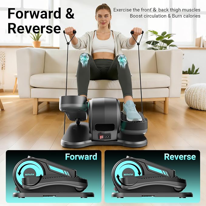 Under Desk Elliptical Machine - Electric Seated Pedal Exerciser, Motorized Leg Exerciser for Seniors Home Office, 12 Adjustable Speeds Whisper Quiet Portable