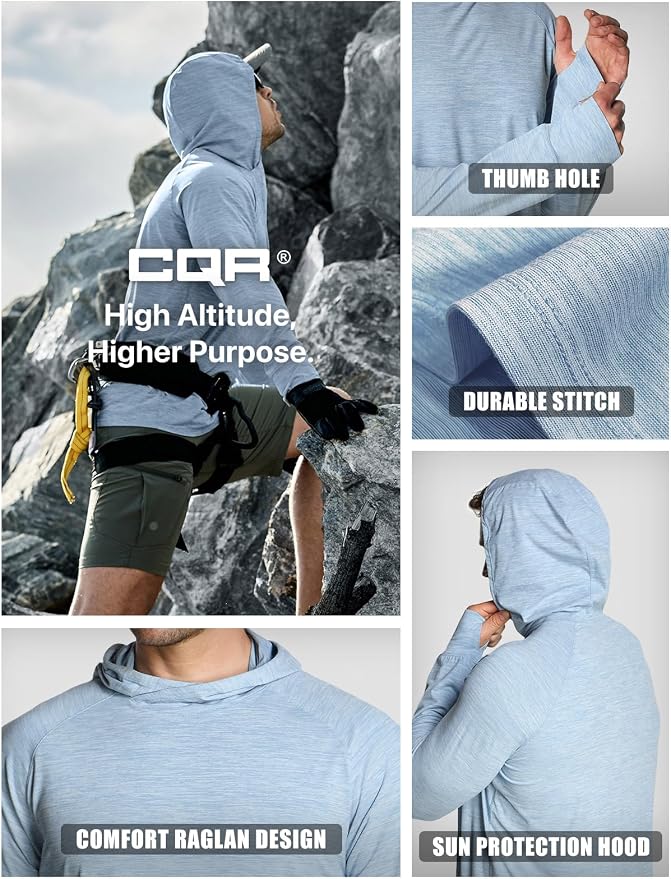 CQR Men's UPF 50+ Sun Protection Long Sleeve Quick Dry Athletic Shirts, Stretch Running Workout Hiking T-Shirts