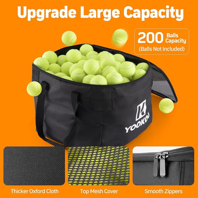 YooKoo Sturdy Tennis Ball Hopper Holds 200 Balls, Lightweight Tennis Ball Basket, Easy to Use Without Installation for Tennis Training and Teaching