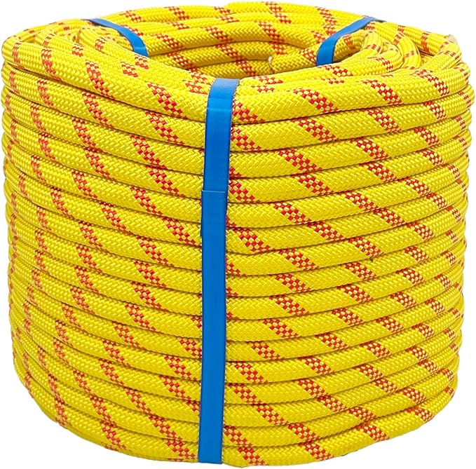 1/2 in x 200 ft Polyester Arborist Rigging Rope, Yellow Braided Tree Climbing Rope 48 Strands for Farm Work and Swinging