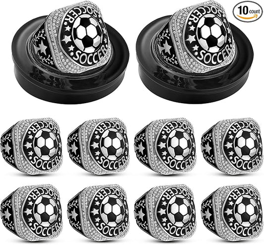 Highergo 10 Pcs Basketball Softball Baseball MVP Dancer Champion Trophy Ring with Display Stand Star Football Soccer Volleyball Golf Cheerleading Bowling Track Field