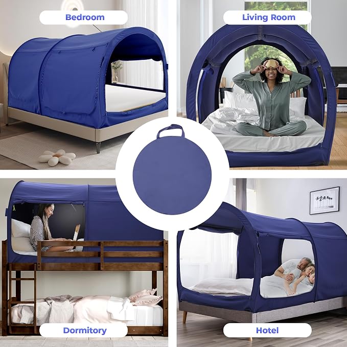 Alvantor® Bed Canopy Bed Tents Dream Tents Privacy Space Full Size Sleeping Tents Indoor Pop Up Portable Frame Curtains Breathable Grey Cottage (Mattress Not Included) Reducing Light