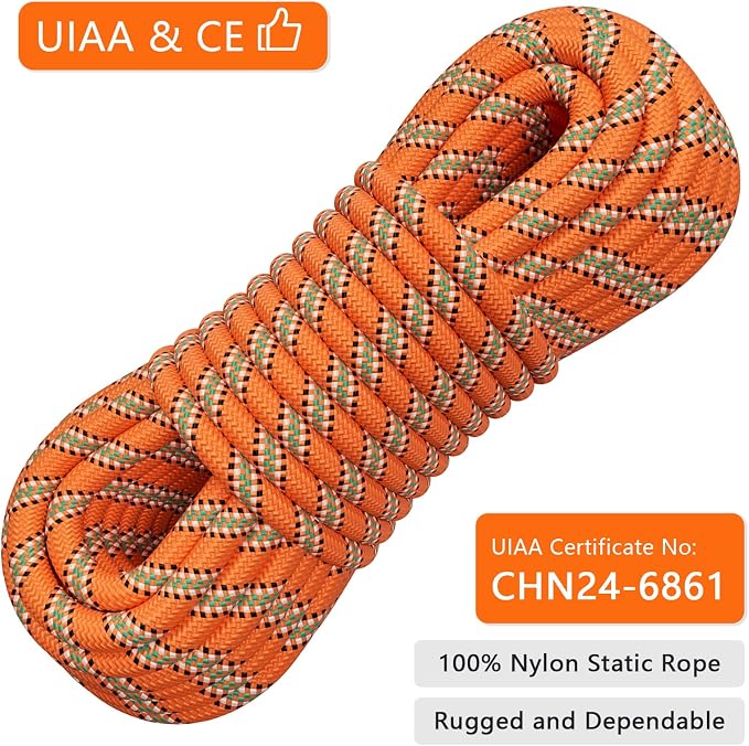 X XBEN Outdoor Climbing Rope 10M(32ft) 20M(64ft) 30M(96ft) 50M(160ft) 70M(230ft) 152M(500FT) 352M(1000FT) Static Rock Climbing Rope for Escape Rope Ice Climbing Equipment Fire Rescue Parachute