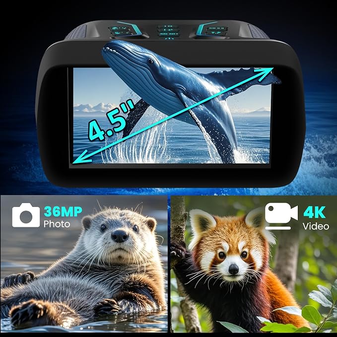 Night Vision Binoculars for Adults & Kids - 4.5'' Screen Infrared Night Vision Goggles Camera with Case, 4K Video & 36MP Photos, 8X Digital Zoom, 7-Level Infrared, 4500mAh Battery for Camping,Security