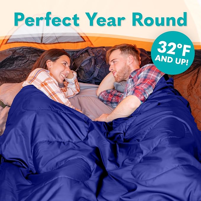 Sleepingo Double Sleeping Bags for Adults Backpacking, Camping, or Hiking - Waterproof Queen Sleeping Bags for Adults or Teens - Truck, Tent, Sleeping Pad