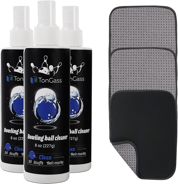 TonGass (3+3 Pack Bowling Ball Cleaner Spray Kit with Bowling Towel (Grey), Portable Bowlings Cleaner Set Accessories, Oil Scuff Mark Cleaners, Restores Tack and Prolongs Lifespan of Balls