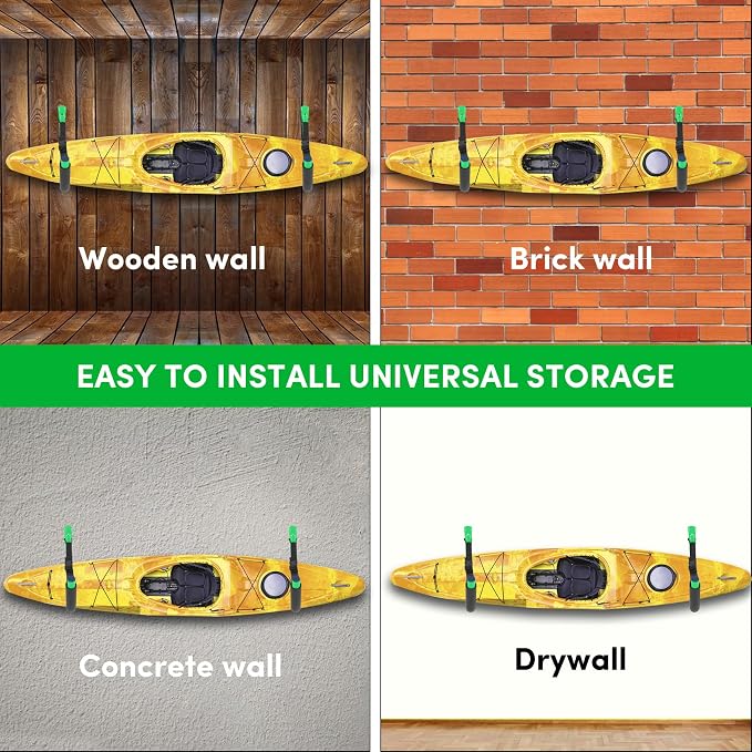 Kayak Storage Rack,Kayak Rack for Garage,Kayak Wall Mount Kayak Wall Rack with Nylon Straps,Heavy Duty Kayak Hanger Kayak Hook Suitable for Kayaks and SUP Paddle Board(4Pack,6 Colors)