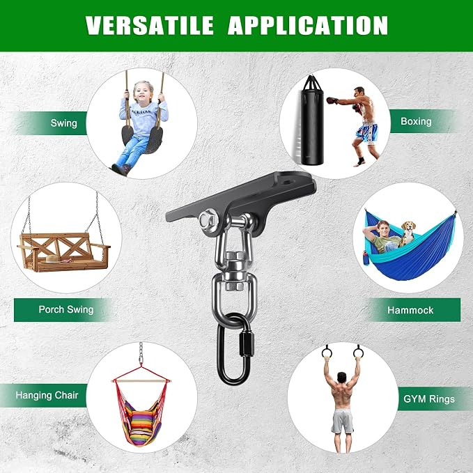 BeneLabel Swing Hanger 360° Swivel Swing Ceiling Mount 1000 LBS Capacity Hanging Chairs Hanger Punching Bag Mount Swing Hardware for Hammock Chair, Porch Swings, Aerial Silks, Gymnast Ring, Heavy Bag