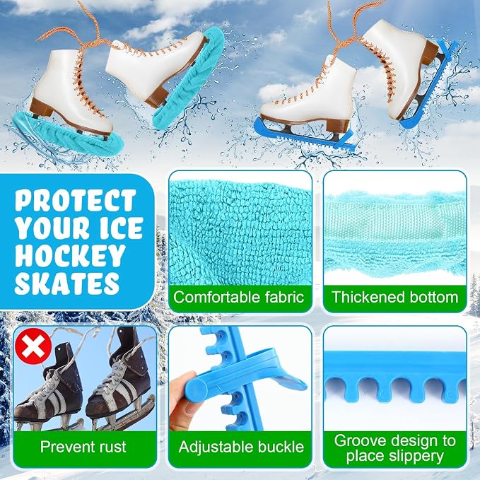 Liliful 8 Pcs Skate Guards Skate Blade Protector Covers Towel Ice Inline Bag Set Ice Guards for Adult Hockey Winter Supply