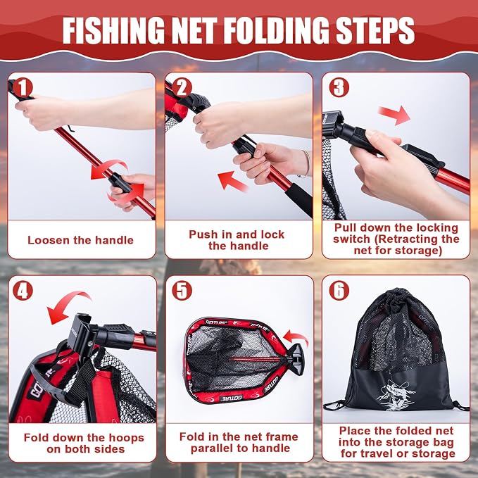 Goture Floating Fishing Net with Assist Handle, Aluminum Alloy Fixed or Telescoping Pole Handle, PVC Coated Nylon Mesh, Foldable Fish Landing Net, Carry Bag for Kayak, Fly, Bass, Trout Fishing