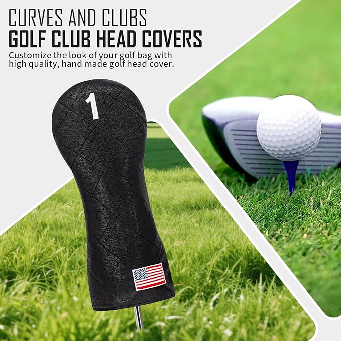 Golf Club Covers for Driver, Fairway, Hybrids - 3 Options - Golf Driver Headcover/Golf Fairway Wood Head Cover/Hybrid Headcover for Men/Women Golfer
