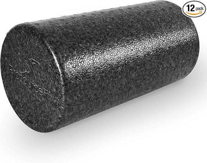 ProsourceFit High Density Foam Rollers 12 - inches Long,Firm Full Body Athletic Massage Tool for Back Stretching,Yoga,Pilates,Post Workout Muscle Recuperation,Black,(Pack of 12)