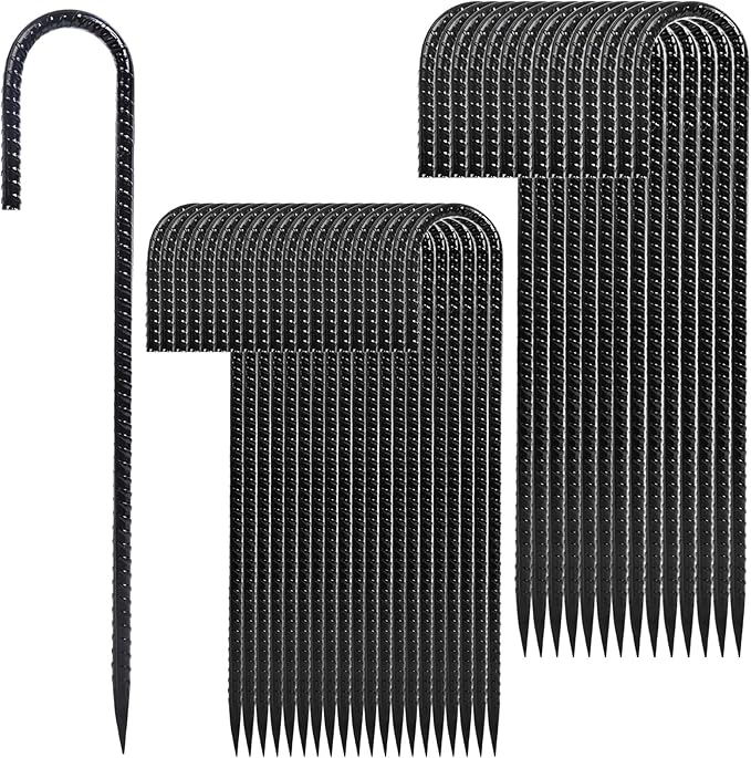 Homwin Rebar Stakes 12 inches 34-Pack Ground Stakes Heavy Duty J Hook Tent Stakes for Outdoor Decorations and Inflatables, Metal Yard Stakes for Fencing and Gardening, Gazebo and Swing Set Anchors