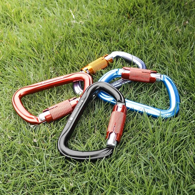 NewDoar 28KN UIAA & CE Certified Auto Climbing Carabiner Professional Heavy Duty Caribeaner for Rappelling D-Shaped