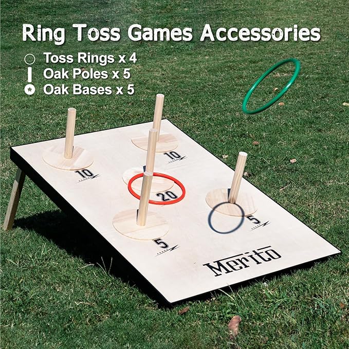 Merito 2-in-1 Outdoor Games, Cornhole Board Set & Ring Toss Game, Perfect Reinvented Bean Bag Toss Games for Backyard, Beach, Camping and Party