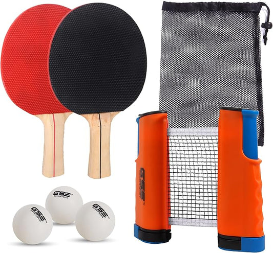 GSE Games & Sports Expert Adjustable Retractable Ping Pong Net Set & Post. Professional Table Tennis Rackets and Balls, Net with Posts and Storage Bag - Pingpong Paddle and Game Table Accessories. | Adjustable
