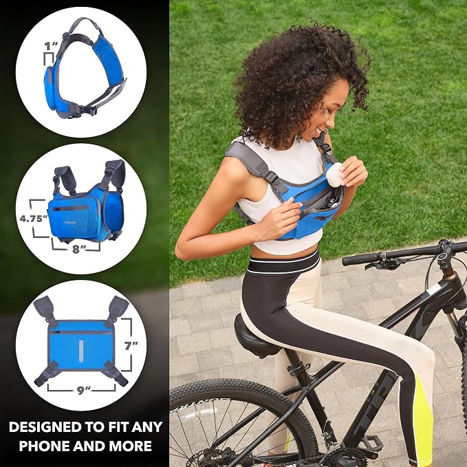 Trailoom Running Chest Pack, Reflective Vest, Water Repellent, Phone Holder, Workout Bag for Runners, Cycling, Biking, EDC Pouch, Jogging Carrier, Hidden Pocket, Men & Women, Lightweight