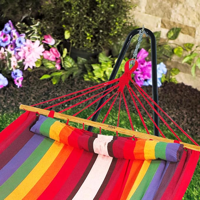 Bliss Hammocks Caribbean Hammock, 48 Inch Wide Bed with Detachable Pillow & Zinc-Coated Hardware - 265 Pound Capacity, Tequila Sunrise