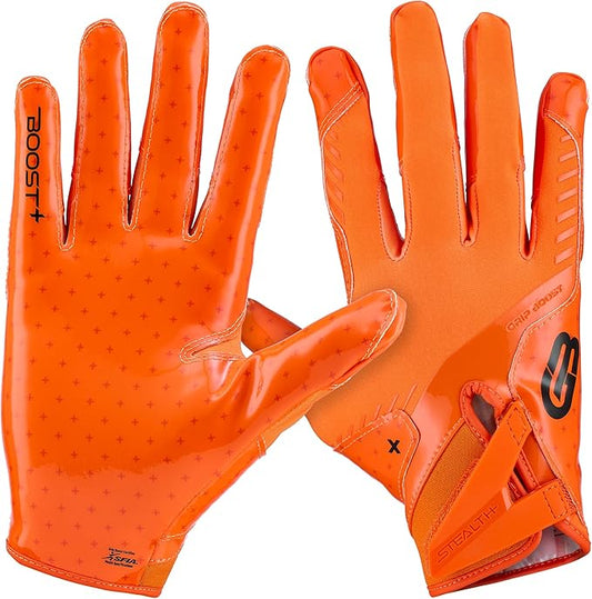 Grip Boost Football Gloves - Solid Stealth 6.0 Boost Plus Sticky Technology - Adult and Youth Football Gloves for Wide Receiver - Men's and Boys Sizes