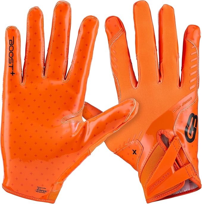 Grip Boost Football Gloves - Solid Stealth 6.0 Boost Plus Sticky Technology - Adult and Youth Football Gloves for Wide Receiver - Men's and Boys Sizes