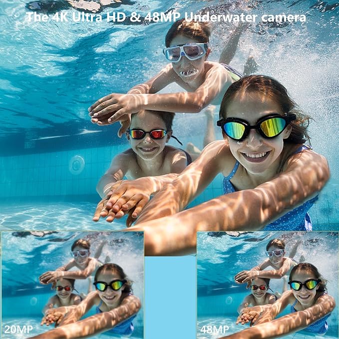 4K Underwater Camera, Full HD 4K&48MP Compact, 10FT Waterproof Camera for Snorkeling, Surfing, Rafting, Dual-Screen for Selfie/16X Digital Zoom/Fill Light/Support 128GB （Yellow）