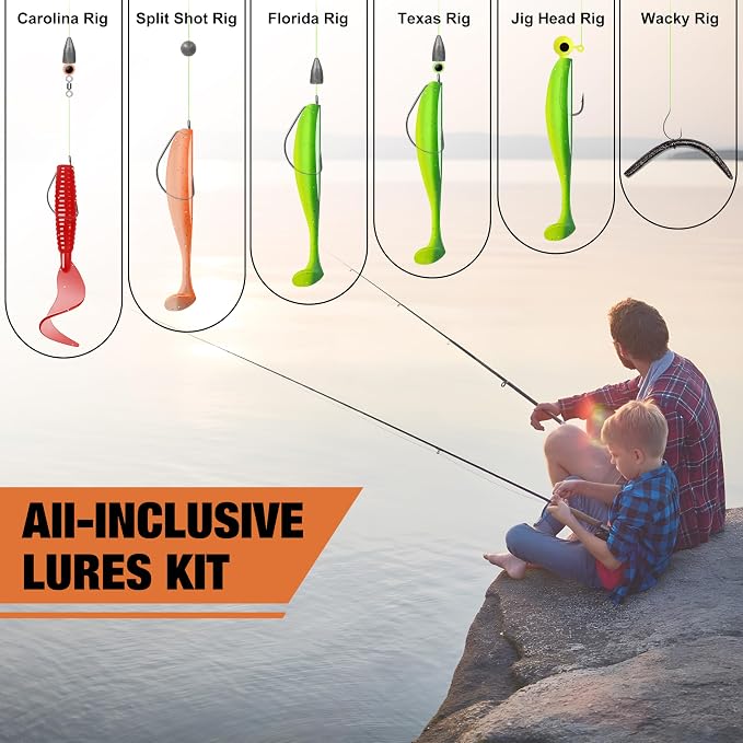 TRUSCEND Complete Fishing Accessories - Tackle Box with Tackle Included, Fishing Hooks, Jig Heads, Sinkers, Weights, Swivels, Snaps, Bobbers, Leaders - Fishing Gear Set for Bass Trout Panfish Walleye