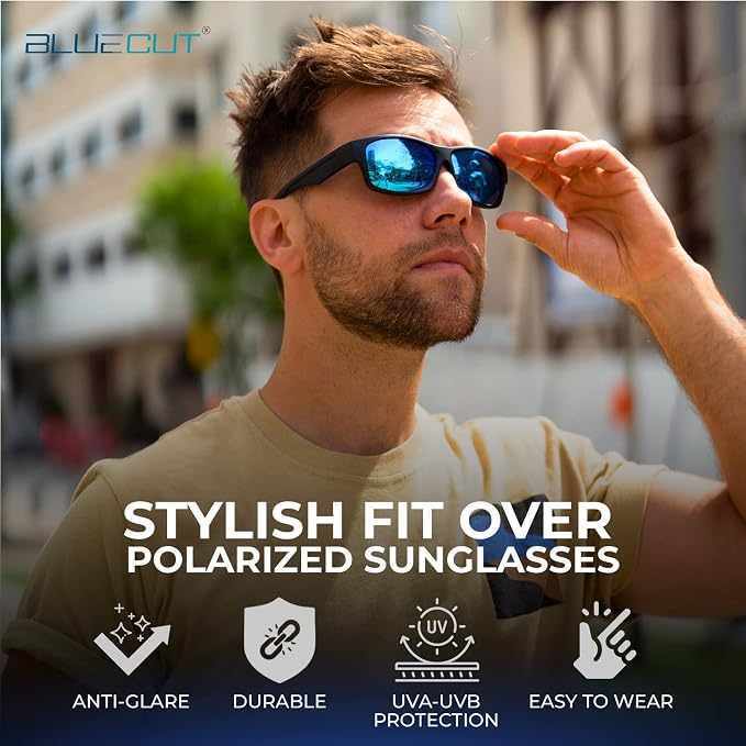 BLUE CUT Fit Over Polarized Sunglasses Driving Clip-on Over Glasses, Solar Shield Sunglasses Over Prescription Glasses