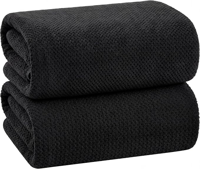 Bath Sheets 40x80 Inches 2-Piece, Extra Large Bath Towels, Soft Absorbent Quick Dry, Microfiber Towels for Bathroom Beach Pool Gym Spa, Black