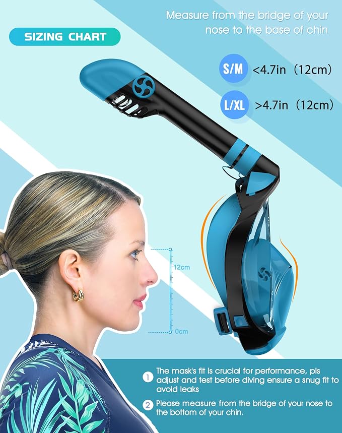 Full Face Snorkel Mask for Adults, 180° Panoramic Anti-Fog Snorkeling Gear with Dry Top System & Camera Mount, Foldable Anti-Leak Design for Travel, Swimming & Ocean Snorkeling