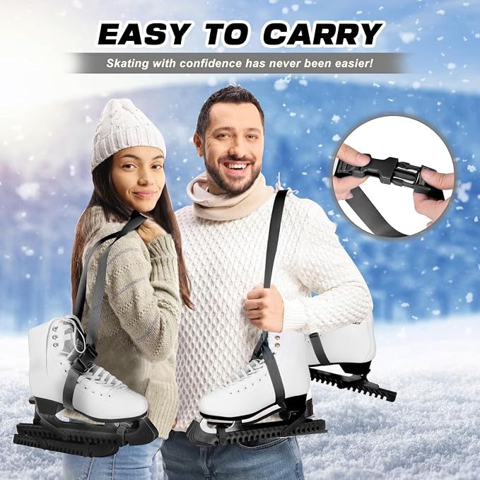 Hikeen Ice Skate Guards with Shoulder Straps,Enhanced Stability Ice Skate Blade Guards,Non-Slip Hockey Skate Blade Protector for Adult and Kids