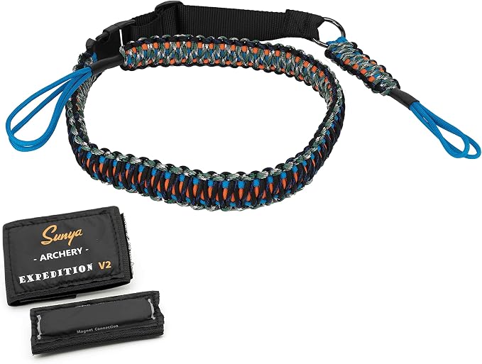 SUNYA Paracord Compound Bow Sling with V2 Upgraded Magnetic Connection System. Lightweight Hands Free Shoulder Carrying Sling for Bow Hunting, Field Archery and 3D
