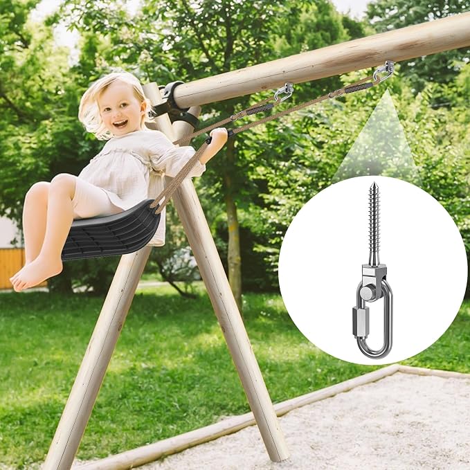 SELEWARE Heavy Duty 304 Stainless Steel Swing Hangers Set of 2, 180° Rotation Porch Swing Hardware for Playground, Yoga Hammock, Punching Bag & Outdoor Swing Sets