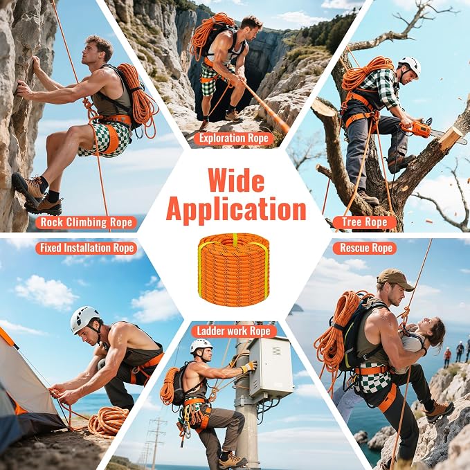 1/2Inch Arborist Rope 150Ft - 9000lbs Heavy Duty Nylon Rope Rappelling Rope, Double Braided Arborist Bull Rope for Tree Work, Hiking, Rigging, Pulling, Swing, Caving, Sailing - Orange