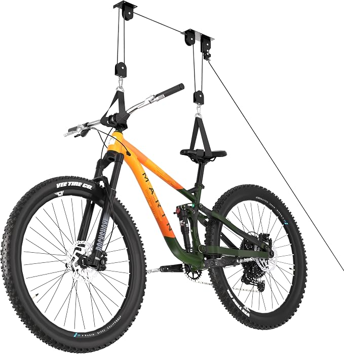 Bike Hoist, Ceiling Mount Bike Hanger Holds 100 lbs, Ebike Lift Garage Overhead Storage for Bike, Ladder, Snowdoard