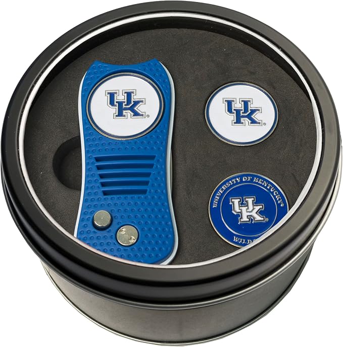 Team Golf NCAA Gift Set Switchblade Divot Tool with 3 Double-Sided Magnetic Ball Markers, Patented Single Prong Design, Causes Less Damage to Greens, Switchblade Mechanism