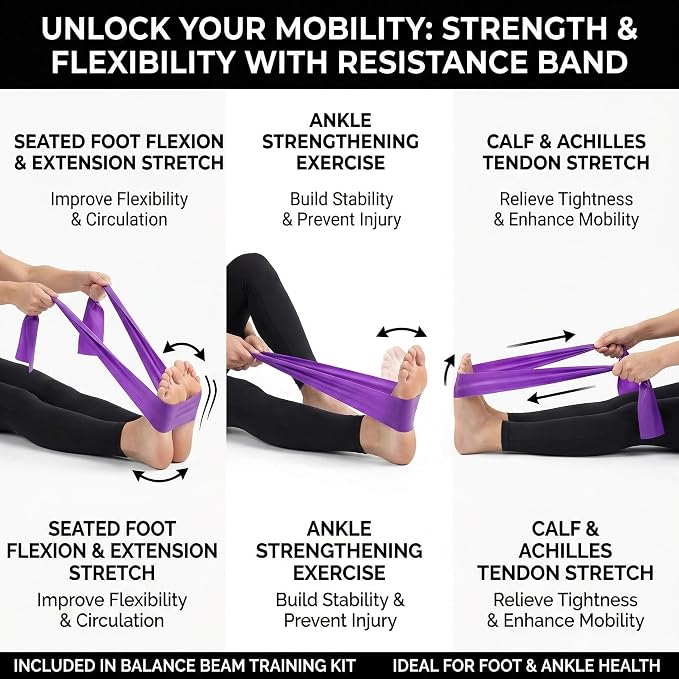 Cork Balance Board, 4-in-1 Foot & Ankle Strengthener Kit with Massage Roller, Ball, Resistance Bands & Toe Separators, Premium Balance Trainer for Physical Therapy, Plantar Fasciitis Relief & Stability Training