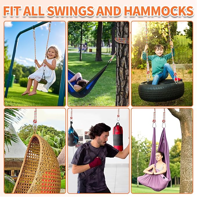 Tree Swing Ropes (Set of 2), 3FT/5FT/10FT/15FT/20FT, Tree Swing Straps Hanging Kit Holds 4400 lbs, Heavy Duty Carabiners for All Swing Hammock Playground Set Accessories (3 FT)