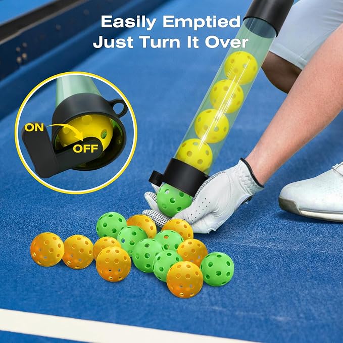 Pickleball Ball Retriever, Pickleball Picker Upper Holds 17 Balls, Pickleball Hopper with Shoulder Strap for Easy Pickup & Carrying, Detachable Pickleball Tube