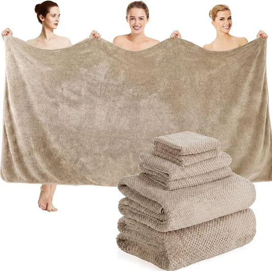 Peryiter Oversized Bath Towels Set of 6 for Adults 40x80 Inches Extra Large Bath Towel Sets Bathroom Sheets Jumbo Shower Towels Quick Dry Absorbent Soft Microfiber for Adults (Khaki)