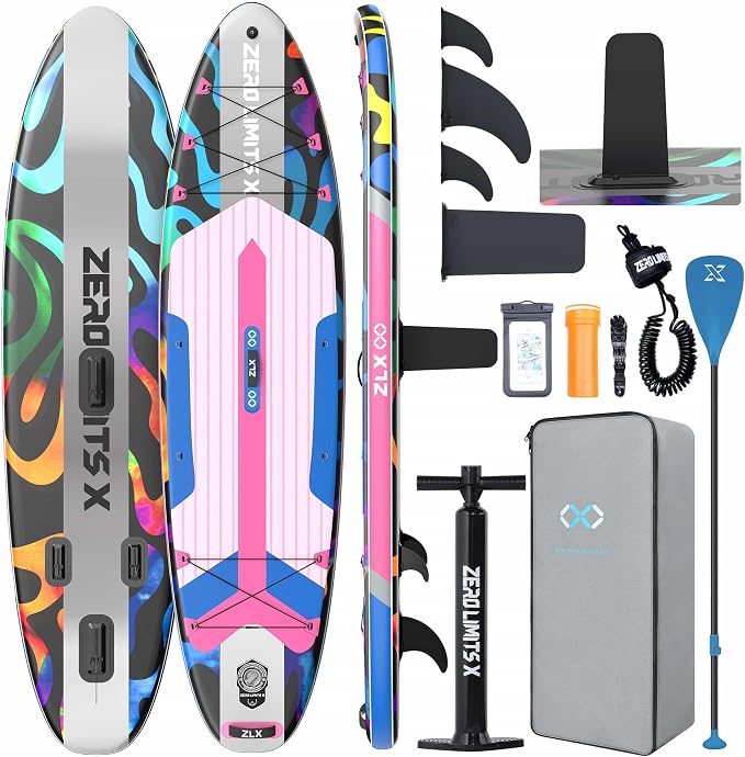 ZLX Inflatable Stand Up Paddle Board, 10'6" SUP Non-Slip Stable Deck Pad, Unique Center Fin, Premium Accessories, Paddleboard for Adults, Beginners, All Skill Levels