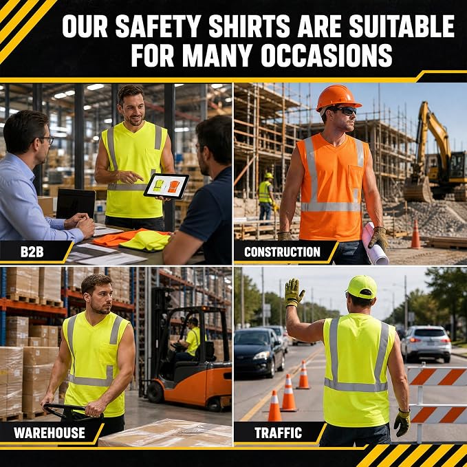 Amylove 4 Pcs Hi Vis Sleeveless Reflective Shirt for Men Class 2 Construction Work Shirts with Pockets for Men Women