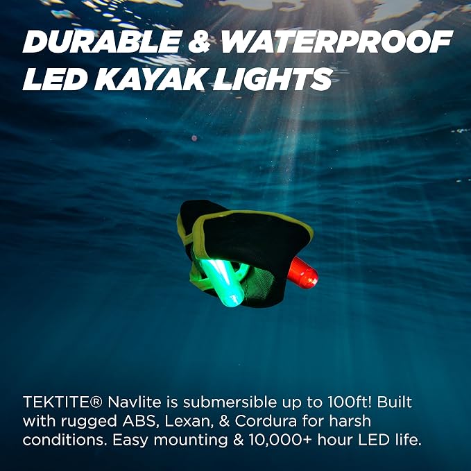 TEKTITE® Navlite LED Navigation Lights for Boats – Portable Waterproof Red Green Bow & Stern Lighting Kit, Battery Powered Nav Lights for Kayak, Pontoon, Dinghy, Paddle Board, Jon Boat & Night Fishing