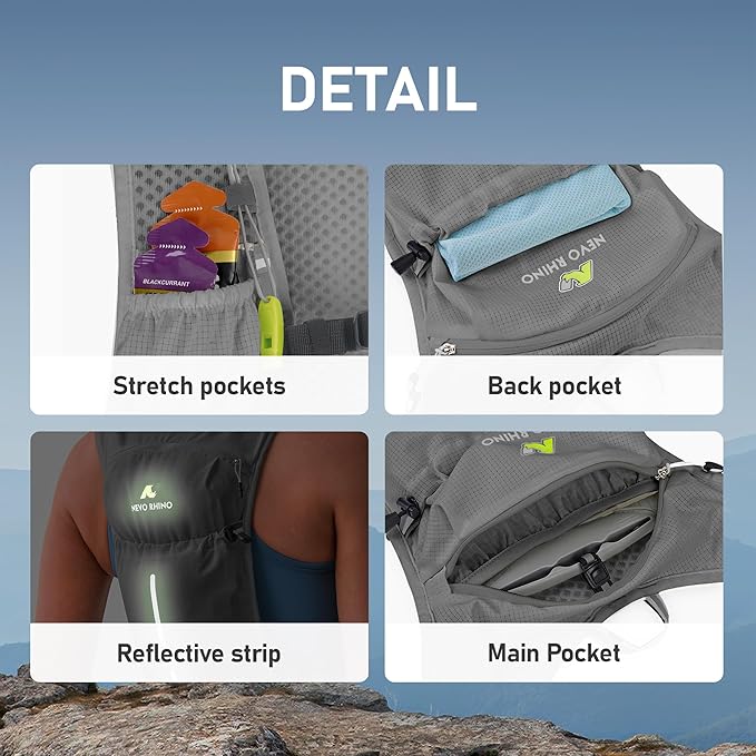 N NEVO RHINO Running Vest, Hydration Vest Pack, Lightweight Hydration Backpack with 1.5L Water Bladder for Hiking, Trail,Cycling,Bike,Marathons for Women Men