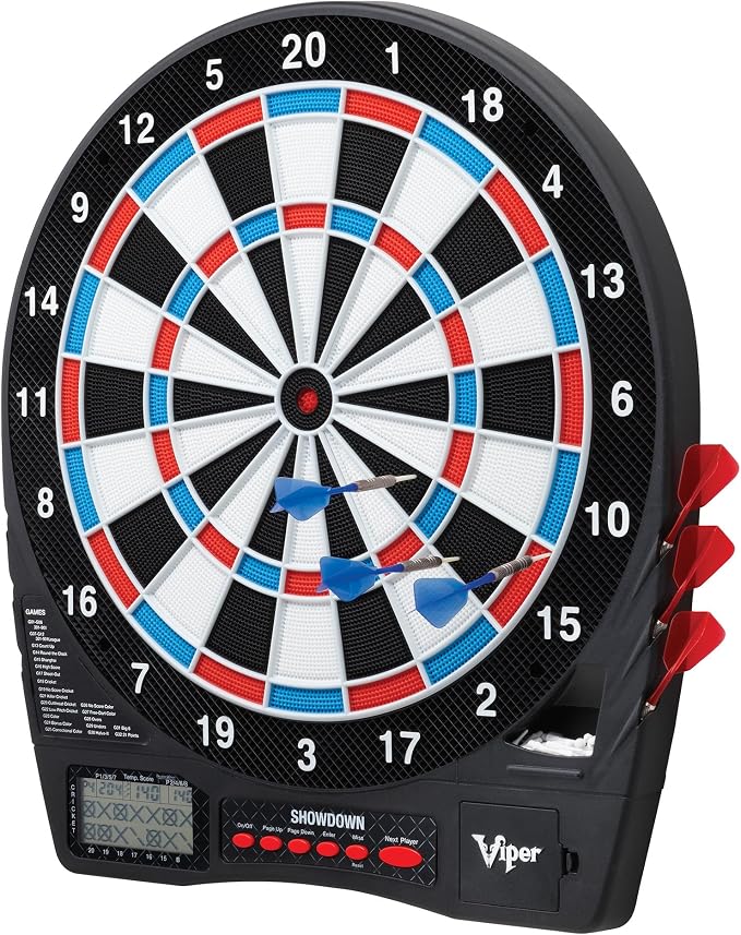 Viper Showdown Electronic Dartboard, 15.5 in Regulation Target, 32 Games, 590 Options, Battery Powered, 6 Darts Included, Black